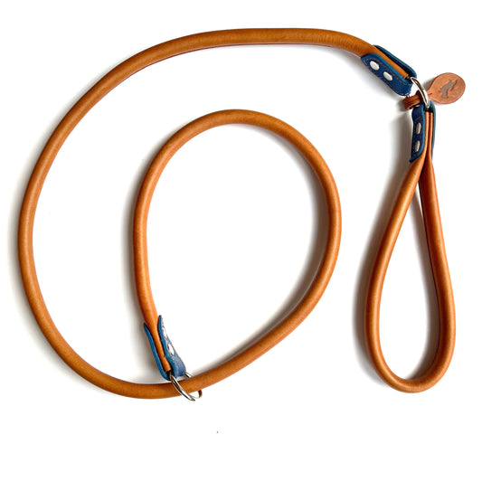 Blue Rolled Leather Slip Lead