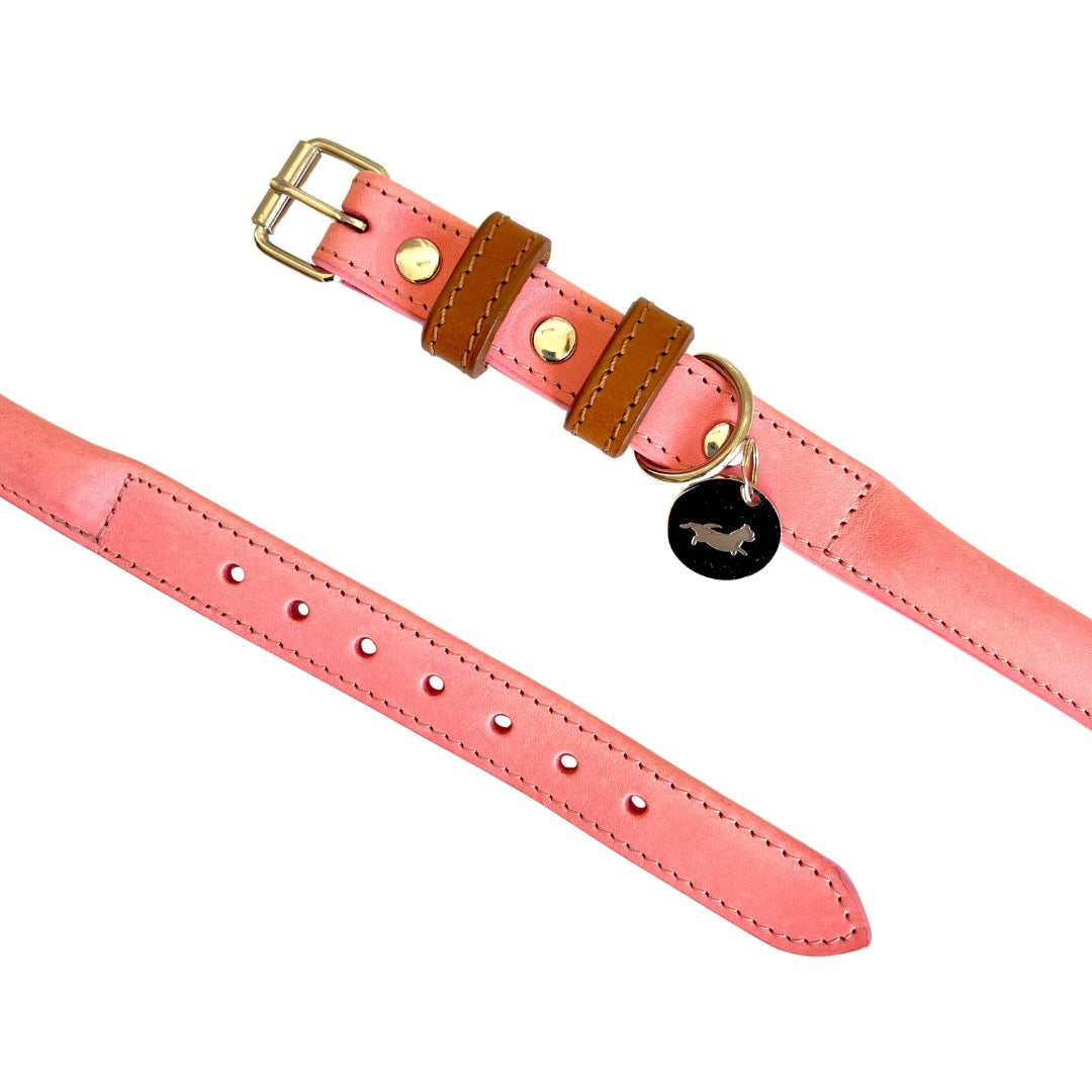 Pink Rolled Leather Dog Collar