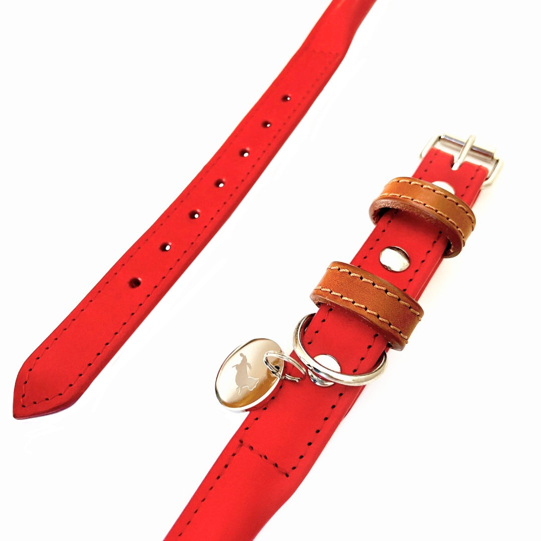 Red Rolled Leather Dog Collar