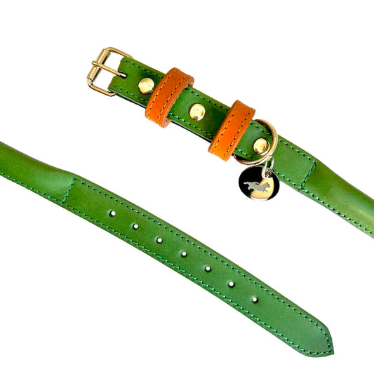 Green Rolled Leather Collar